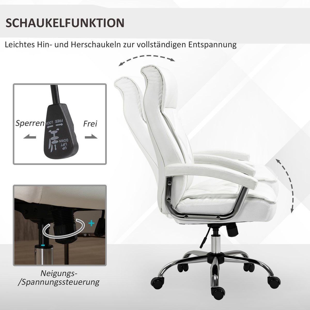 Office Chair Desk Chair Swivel Chair Ergonomic With Rocker Function Height Adjustable Diamond Pattern White 66X69X121 Cm