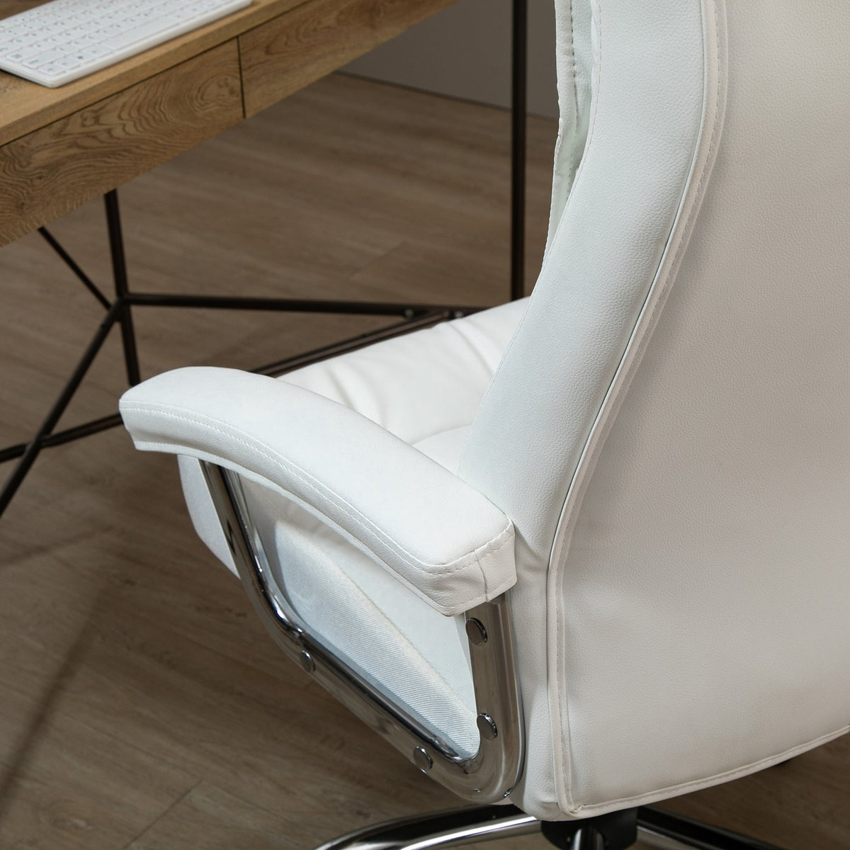 Office Chair Desk Chair Swivel Chair Ergonomic With Rocker Function Height Adjustable Diamond Pattern White 66X69X121 Cm