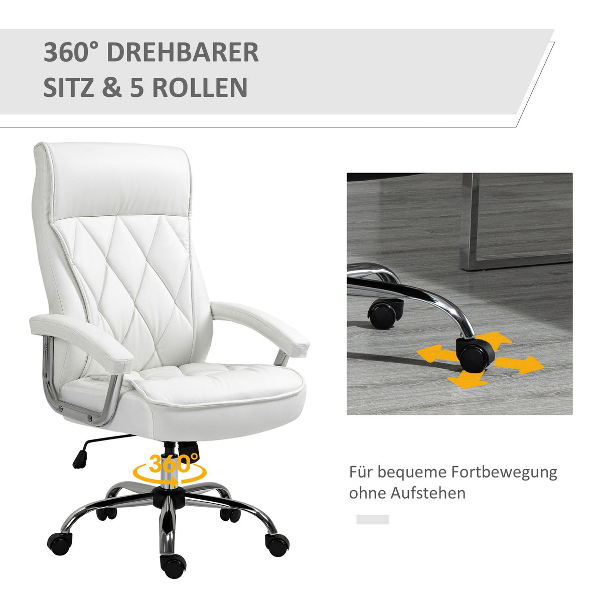 Office Chair Desk Chair Swivel Chair Ergonomic With Rocker Function Height Adjustable Diamond Pattern White 66X69X121 Cm