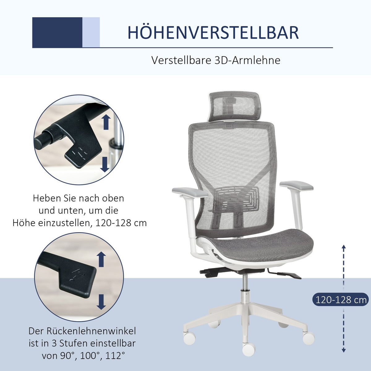 Office Chair Desk Chair Swivel Chair Gaming Chair With Headrest Lumbar Cushion 3D Armrest 3 Levels 360° Swivel Wheels Height Adjustable Ergonomic