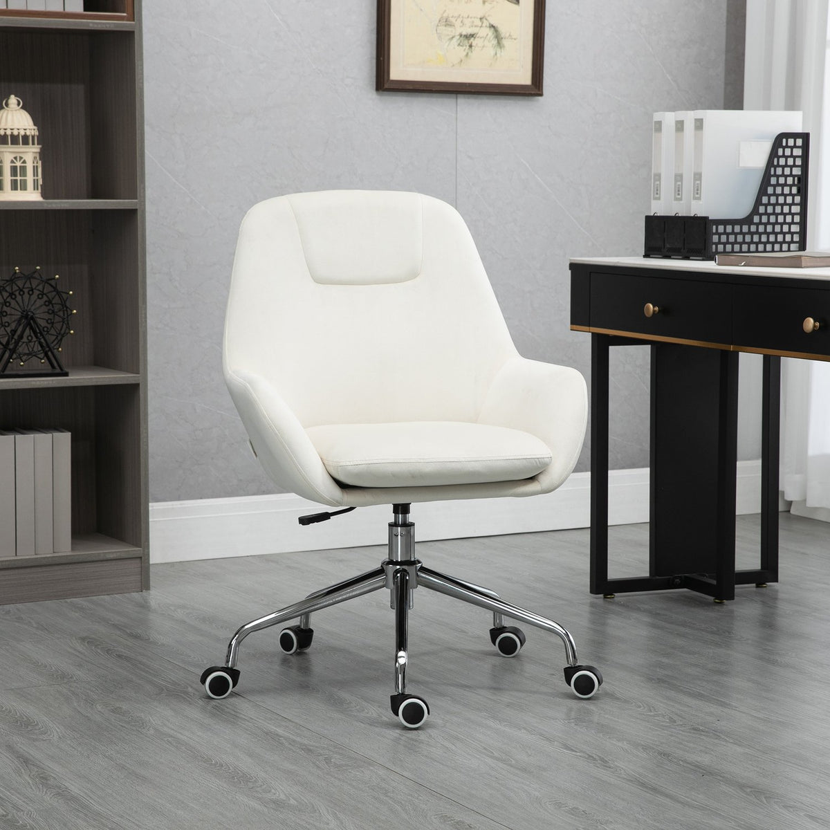 Office Chair Desk Chair Swivel Chair With Wheels Height Adjustable With Velvet Look Ergonomic Cream