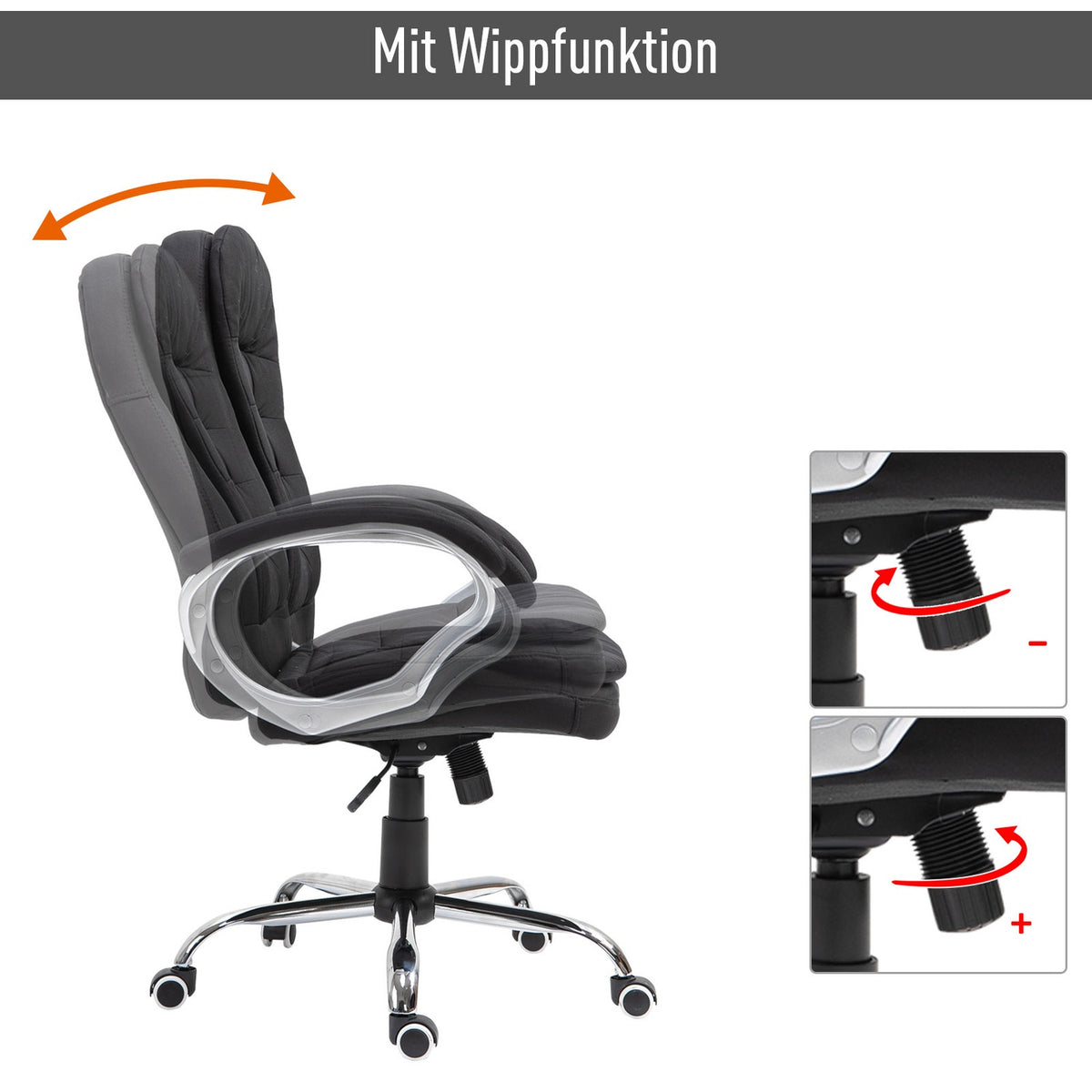 Office Chair Desk Chair With 360° Rotation, Ergonomic, Rocker Function, Height Adjustable, Black Linen, 64X75X111-121 Cm