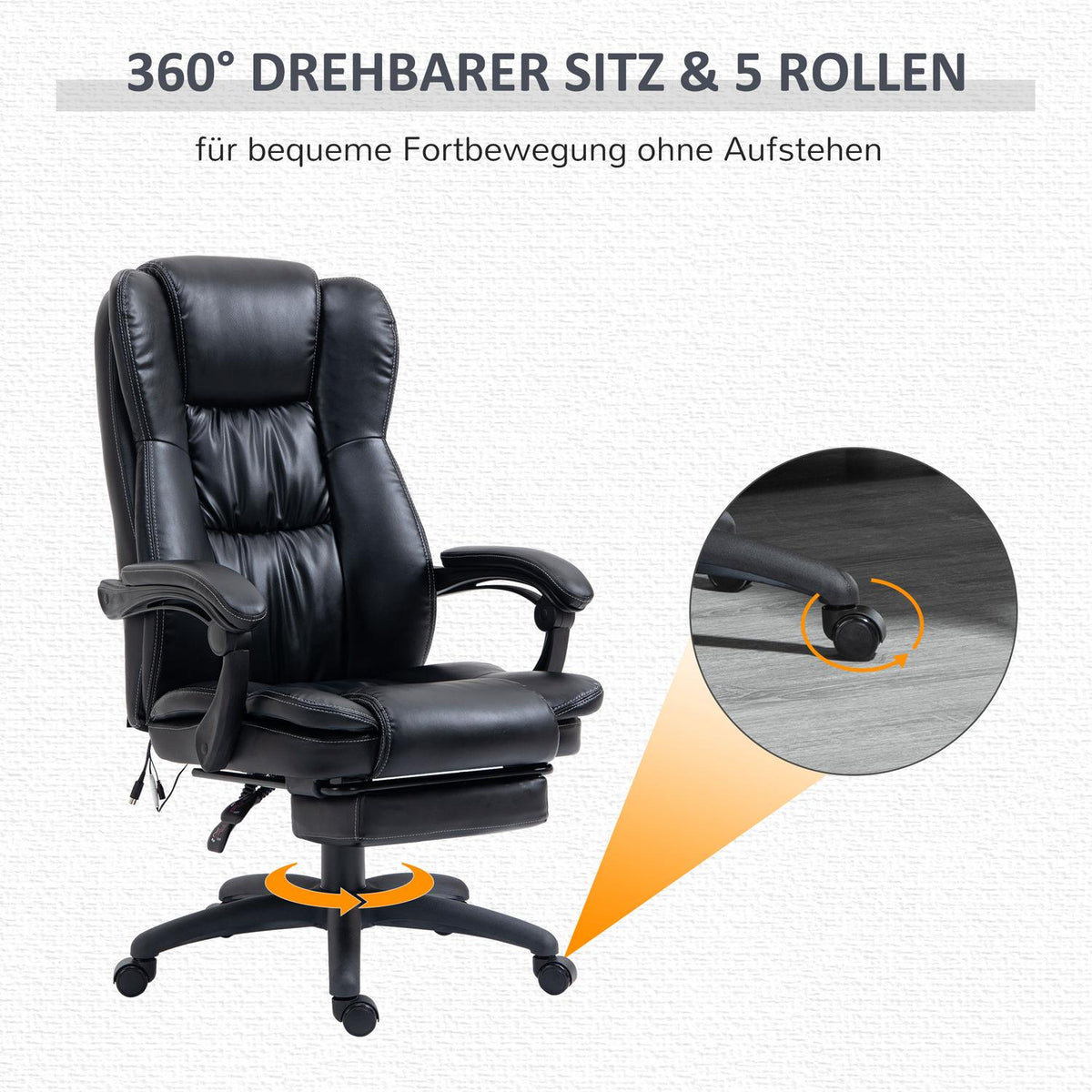 Office Chair Desk Chair With Footrest, Headrest, Vibration, Massage Function, Height Adjustable, Black, 68.5X68.5X119-127Cm