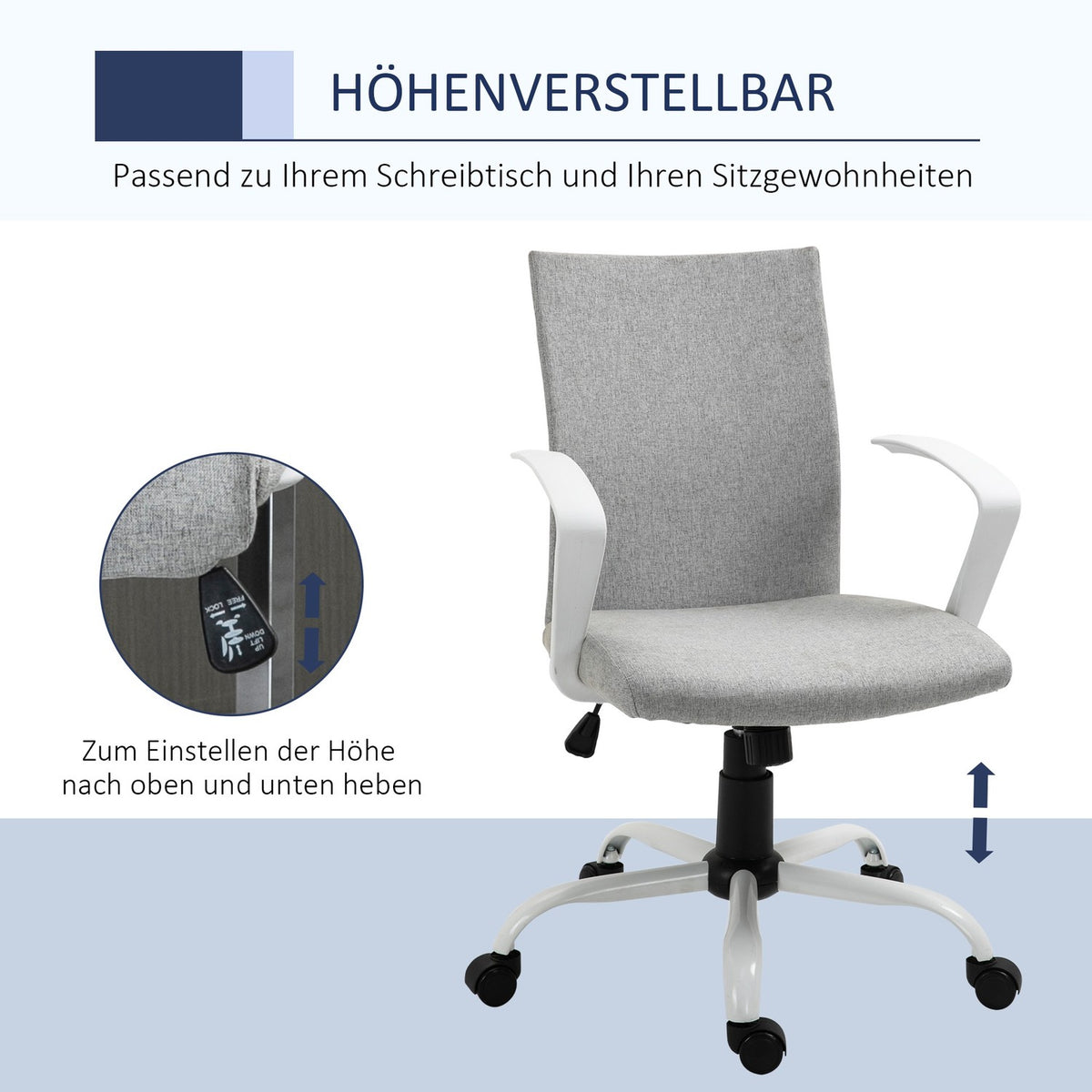 Office Chair Desk Chair With Mesh Back Support, Rocker Function, Headrest, Ergonomic, 360° Swivel Wheels, Gray, 61X61X89-99Cm