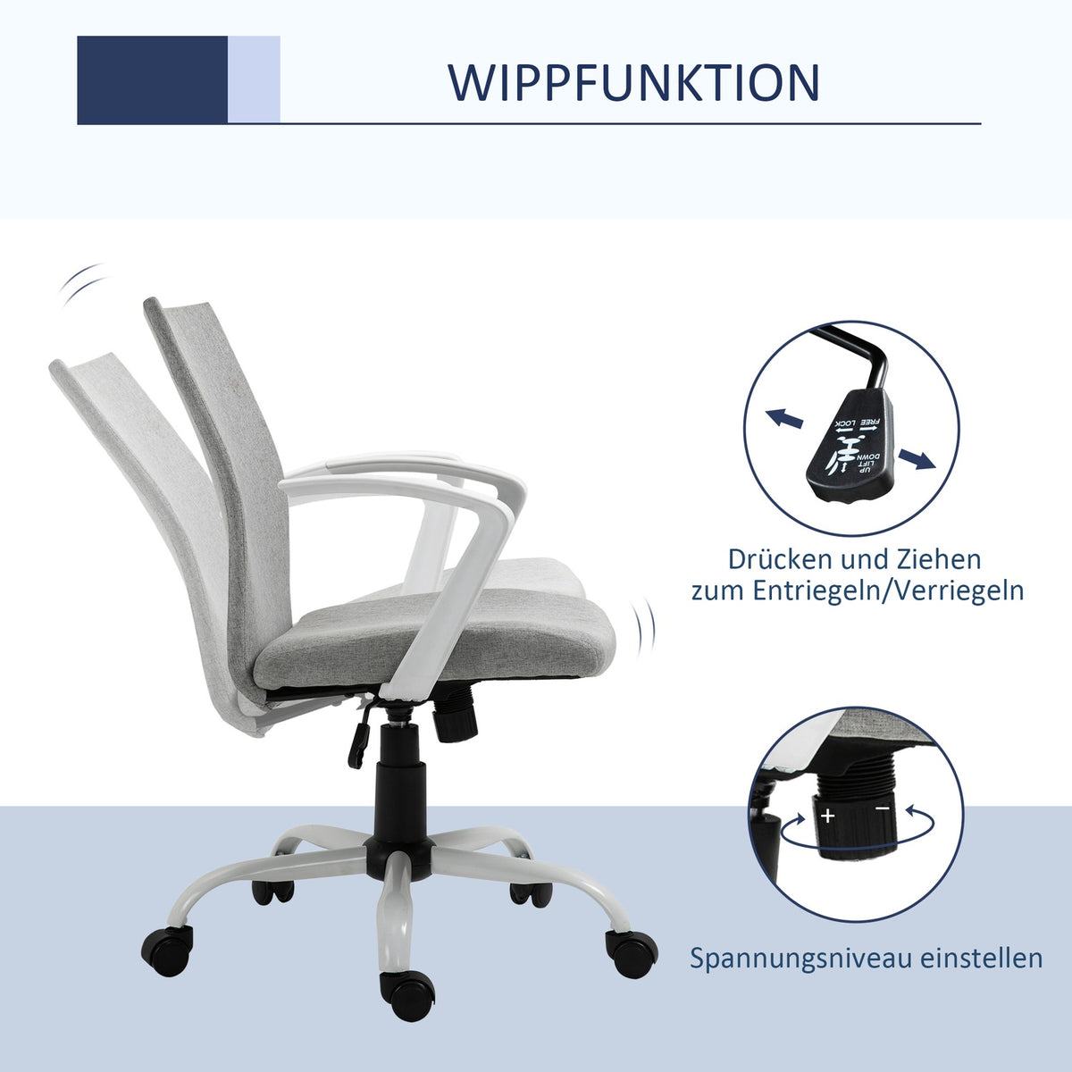 Office Chair Desk Chair With Mesh Back Support, Rocker Function, Headrest, Ergonomic, 360° Swivel Wheels, Gray, 61X61X89-99Cm