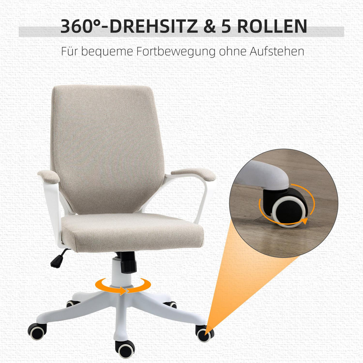 Office Chair Desk Chair With Rocker Function Backrest Height Adjustable Thick Padded Ergonomic 360° Swivel Wheels 62X69X92-100 Cm