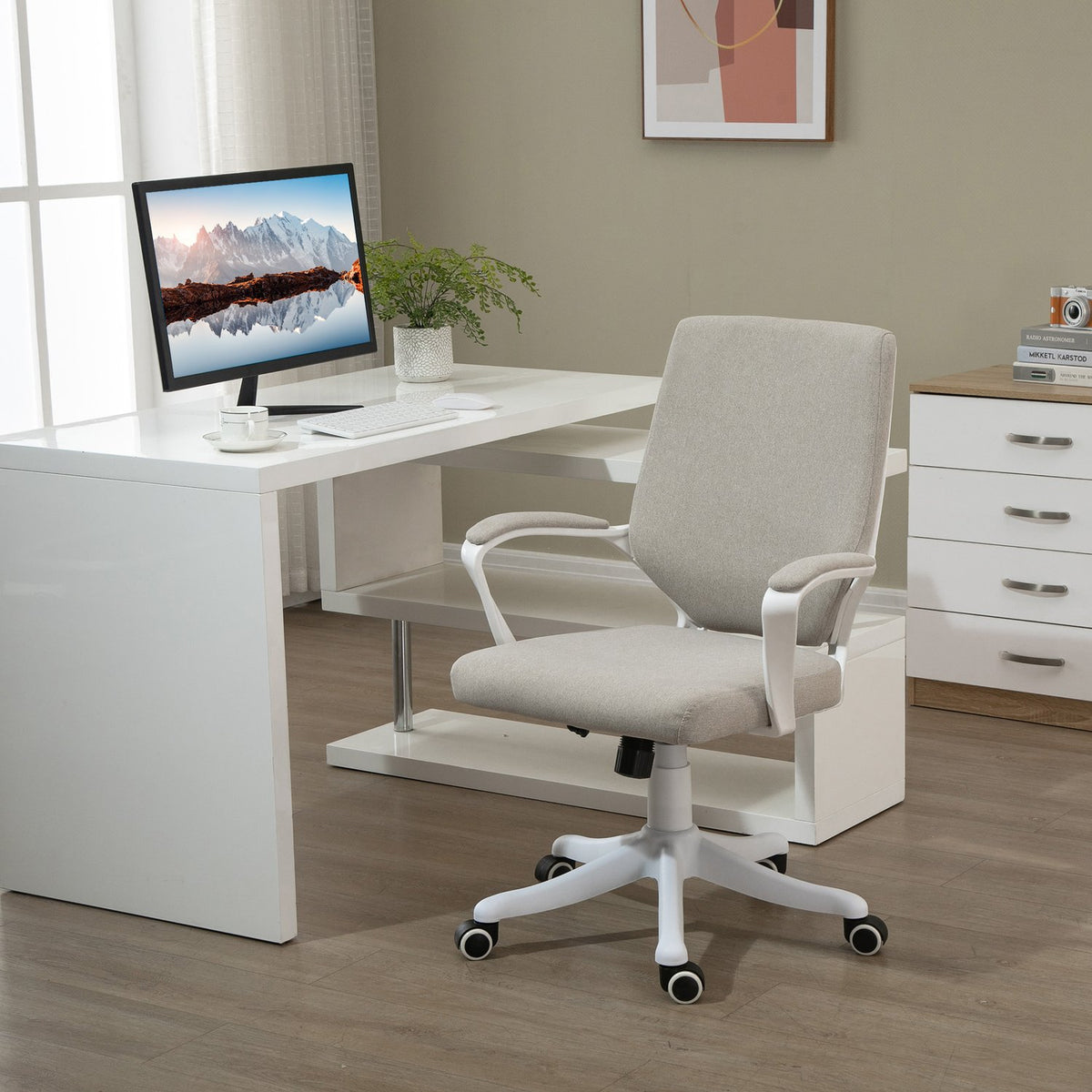 Office Chair Desk Chair With Rocker Function Backrest Height Adjustable Thick Padded Ergonomic 360° Swivel Wheels 62X69X92-100 Cm