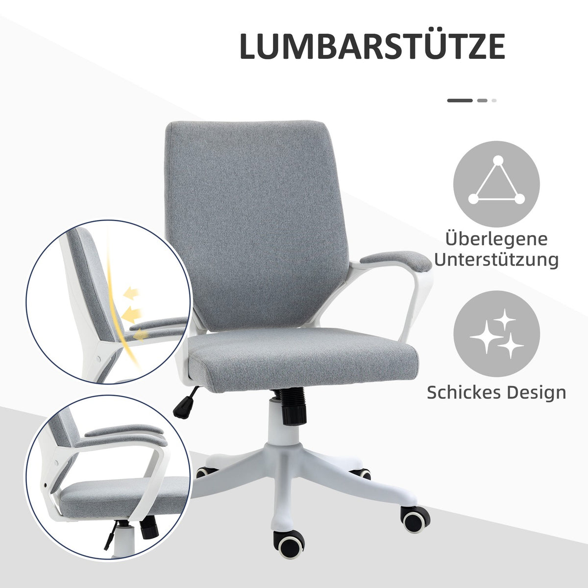 Office Chair Desk Chair With Rocker Function Backrest Height Adjustable Thick Padded Ergonomic 360° Swivel Wheels Polyester Nylon Pp