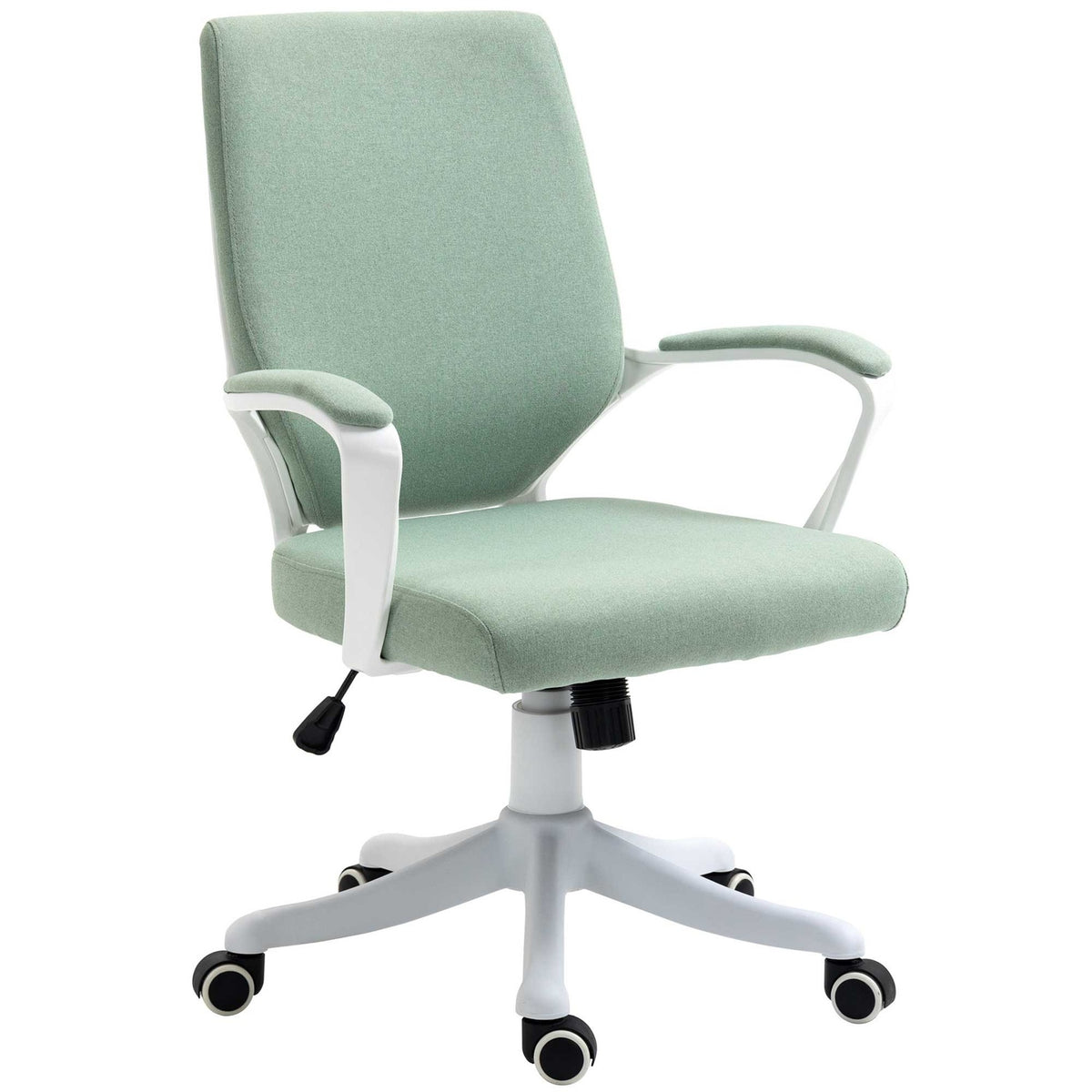 Office Chair Desk Chair With Rocker Function Backrest Thickly Padded Ergonomic 360° Swivel Wheels Polyester Green + White 62X69X92-100 Cm