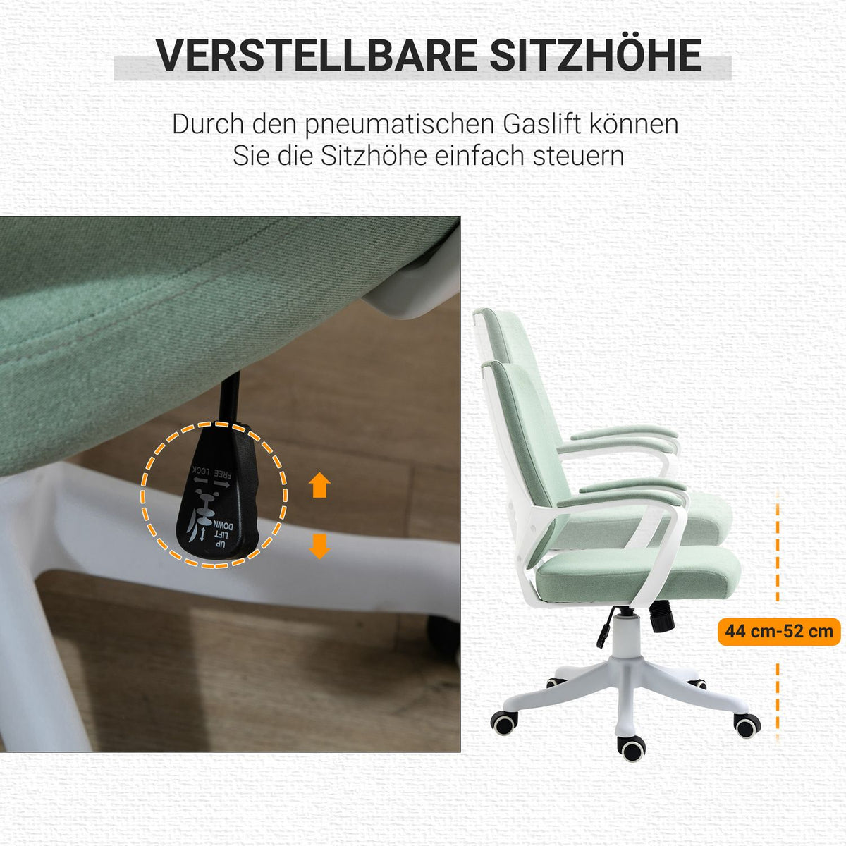 Office Chair Desk Chair With Rocker Function Backrest Thickly Padded Ergonomic 360° Swivel Wheels Polyester Green + White 62X69X92-100 Cm