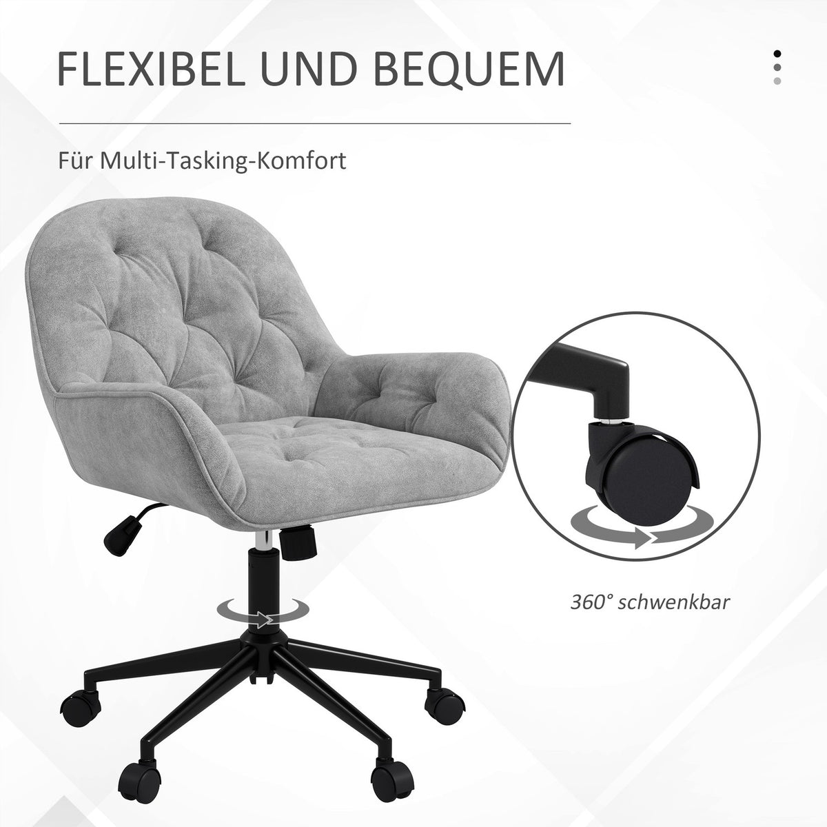 Office Chair Desk Chair With Rocker Function, Computer Chair Height-Adjustable, Ergonomic Work Chair With Velvet Look, Light Gray