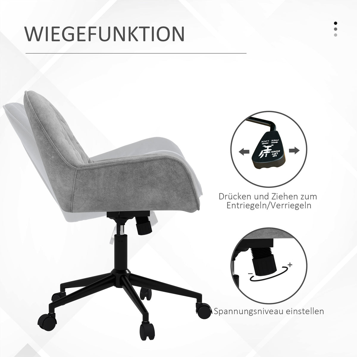 Office Chair Desk Chair With Rocker Function, Computer Chair Height-Adjustable, Ergonomic Work Chair With Velvet Look, Light Gray