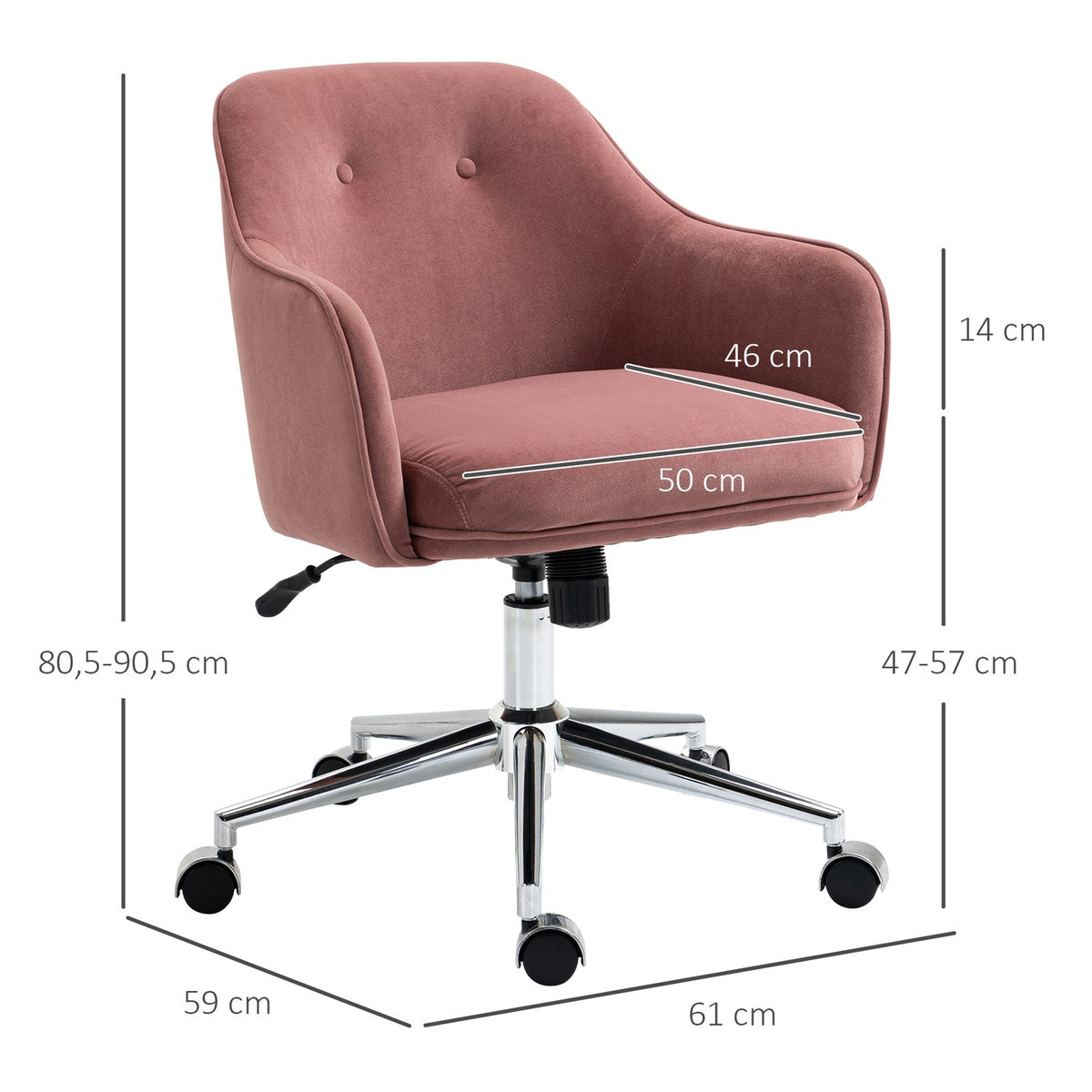 Office Chair Desk Chair With Rocker Function, Height Adjustable, Velvet Touch, Red, 61X59X80.5-90.5Cm