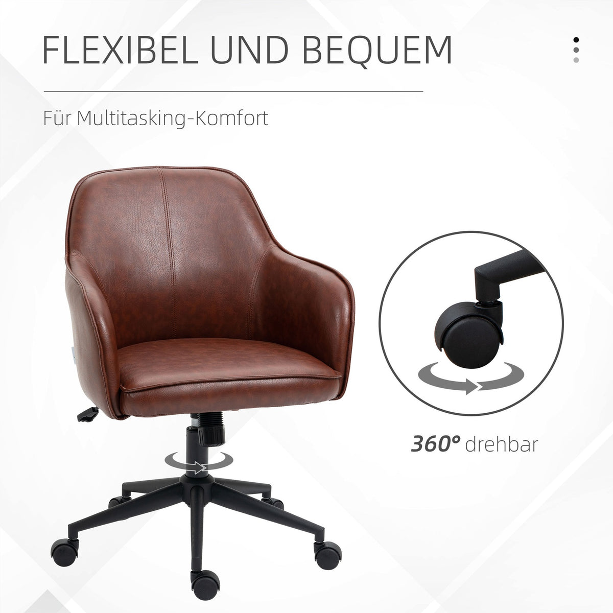 Office Chair Desk Chair With Rocker Function, Wheels, Faux Leather Look, 93-101 Cm Height Adjustable, Up To 120 Kg, Brown