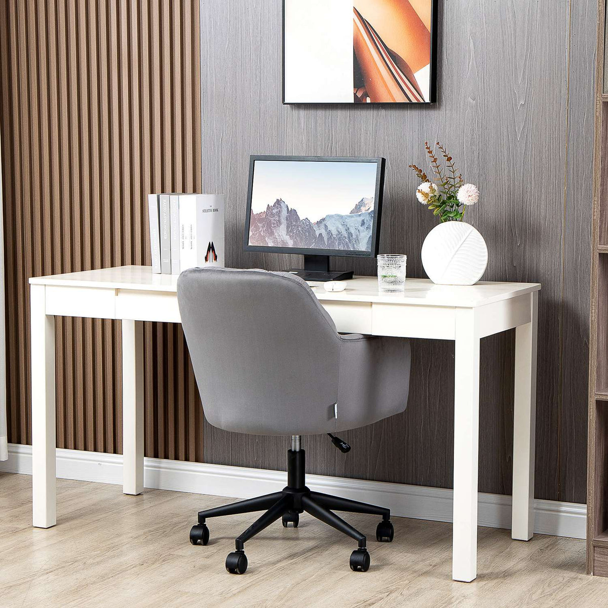 Office Chair Desk Chair With Wheels, Height Adjustable, Ergonomic, Velvet Look, Up To 120 Kg, Gray