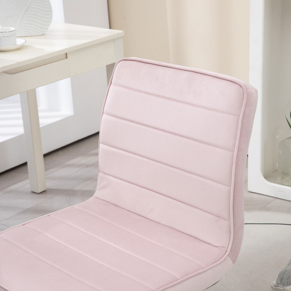 Office Chair Desk Chair Without Armrest Height Adjustable Swivel Chair Velvet Up To 120Kg Pink