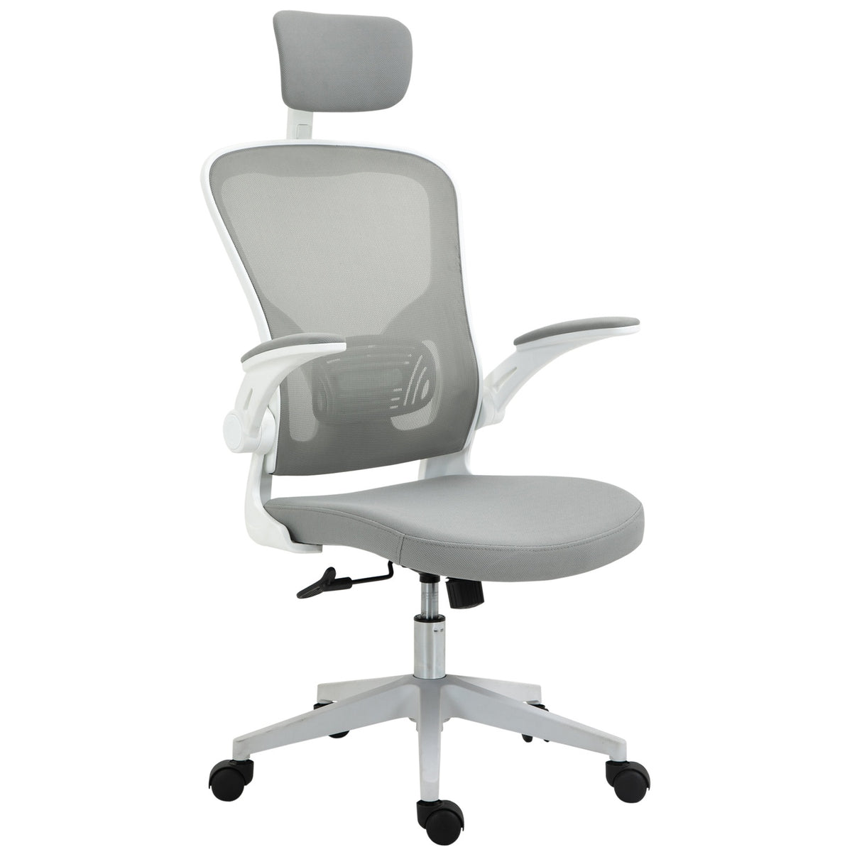 Office Chair Ergonomic Chair With Rocker Function High Back Lumbar Support Headrest Fold-Up Gray 65 X 64 X 114-122 Cm