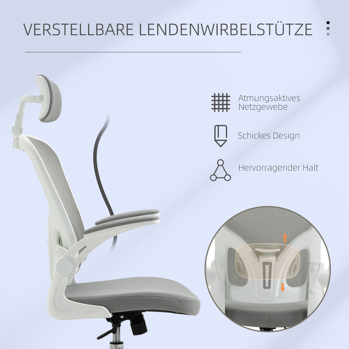 Office Chair Ergonomic Chair With Rocker Function High Back Lumbar Support Headrest Fold-Up Gray 65 X 64 X 114-122 Cm