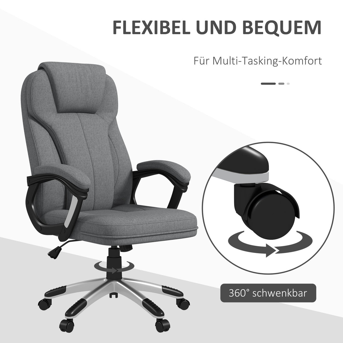 Office Chair Ergonomic Computer Chair With Rocker Function, Height Adjustable, Headrest, Armrests, Gray, Linen Look, 66X75X110-120Cm