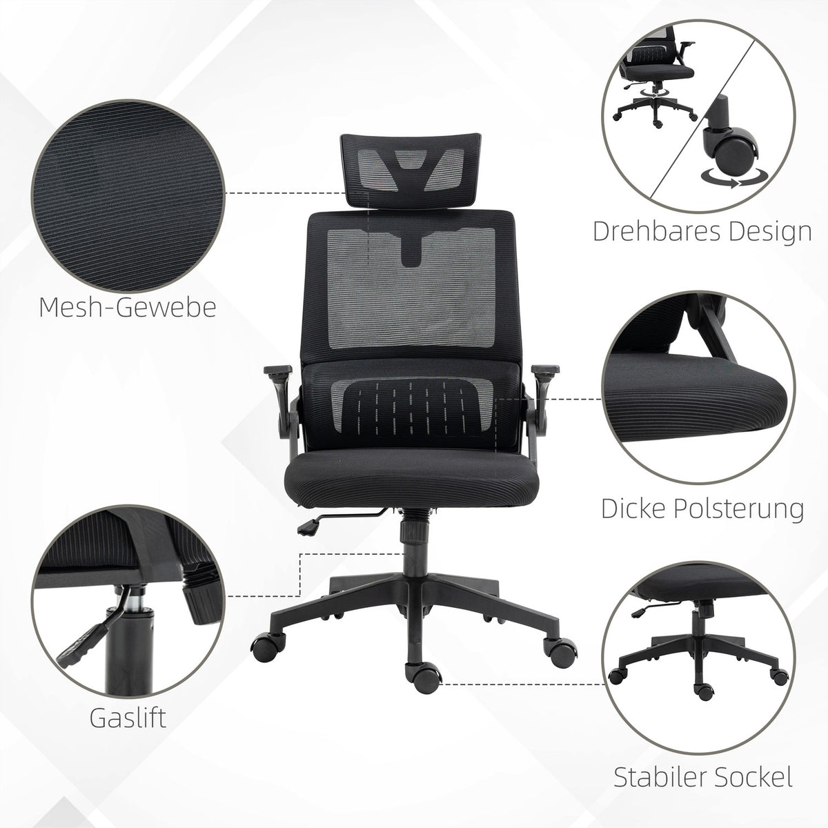 Office Chair Ergonomic Desk Chair Adjustable Headrest Armrest Height Adjustable Computer Chair Swivel Chair Rocker Function