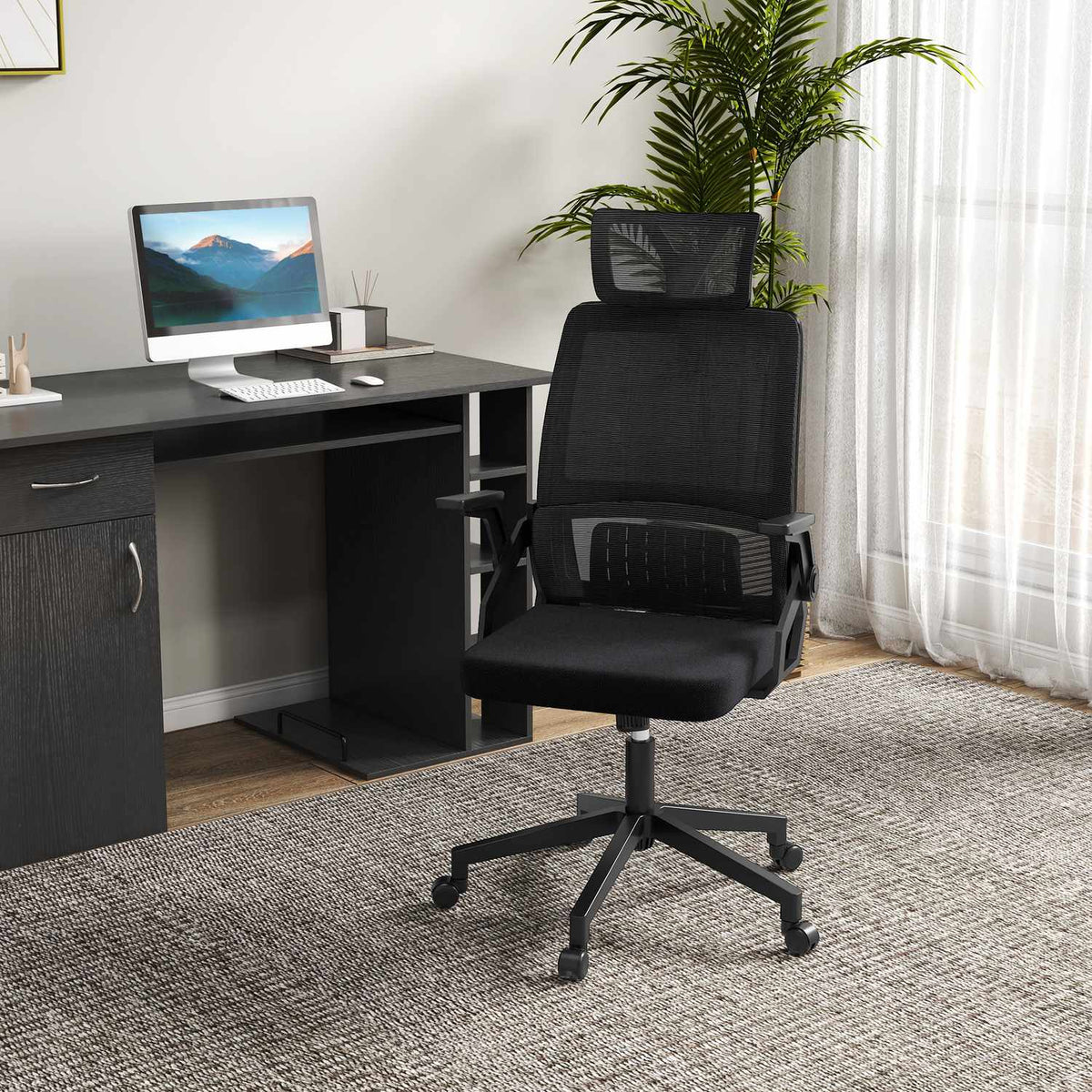 Office Chair Ergonomic Desk Chair Adjustable Headrest Armrest Height Adjustable Computer Chair Swivel Chair Rocker Function