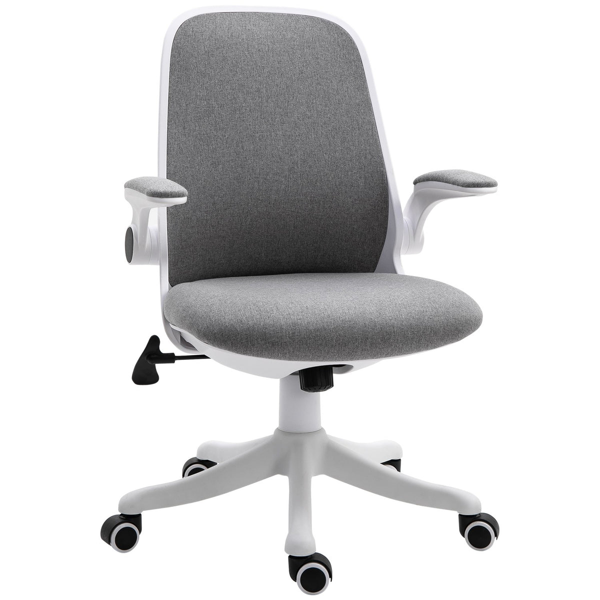 Office Chair Ergonomic Desk Chair With Rocker Function, Adjustable Armrest, Gray & White, 62.5X60X94-104Cm