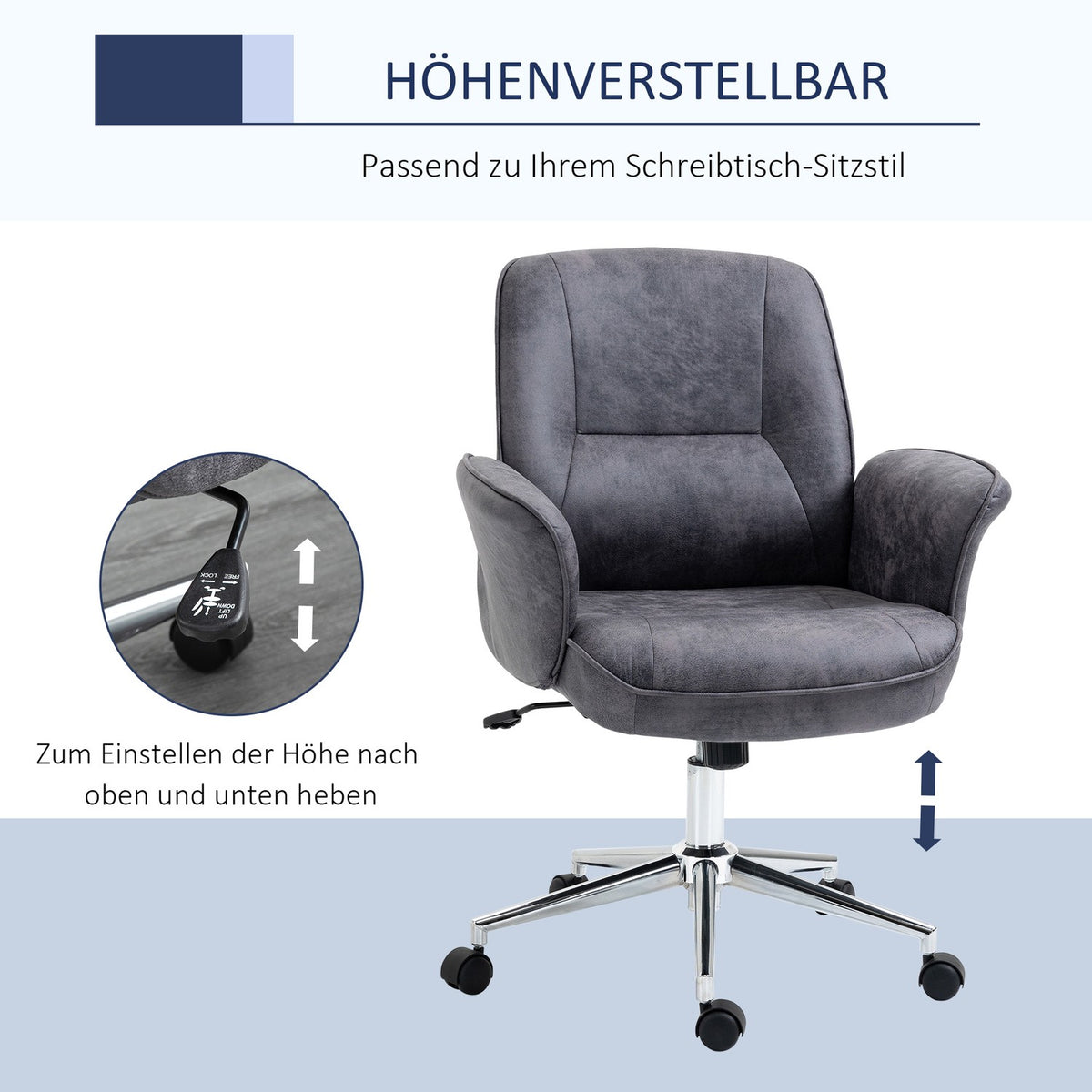 Office Chair Ergonomic Desk Chair With Rocker Function, Height Adjustable, Load Capacity Up To 120Kg, 67X69X92-102Cm