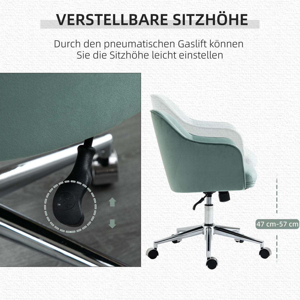 Office Chair Ergonomic Desk Chair With Rocker Function, Height Adjustable, Velvet Touch, Green