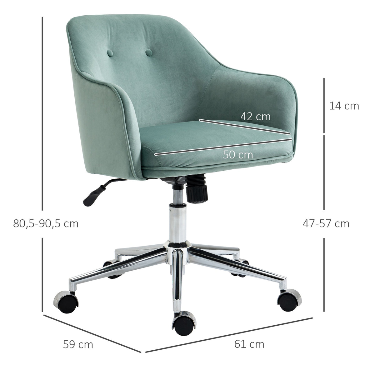Office Chair Ergonomic Desk Chair With Rocker Function, Height Adjustable, Velvet Touch, Green