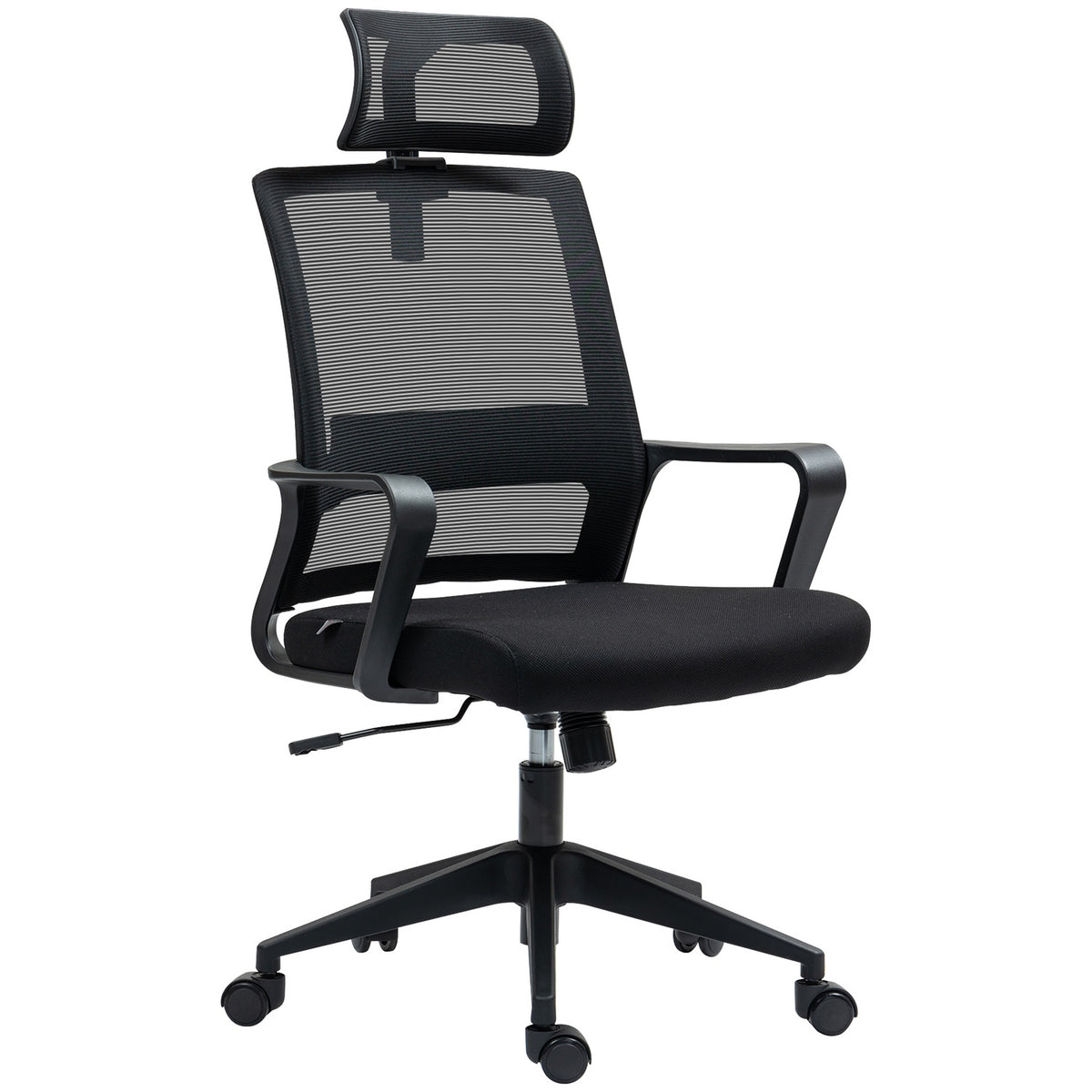 Office Chair Ergonomic Desk Chair with Armrest, Adjustable Headrest, Height-Adjustable Mesh Swivel Chair with Rocker Function, Black