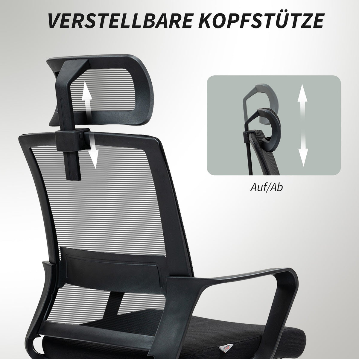 Office Chair Ergonomic Desk Chair with Armrest, Adjustable Headrest, Height-Adjustable Mesh Swivel Chair with Rocker Function, Black