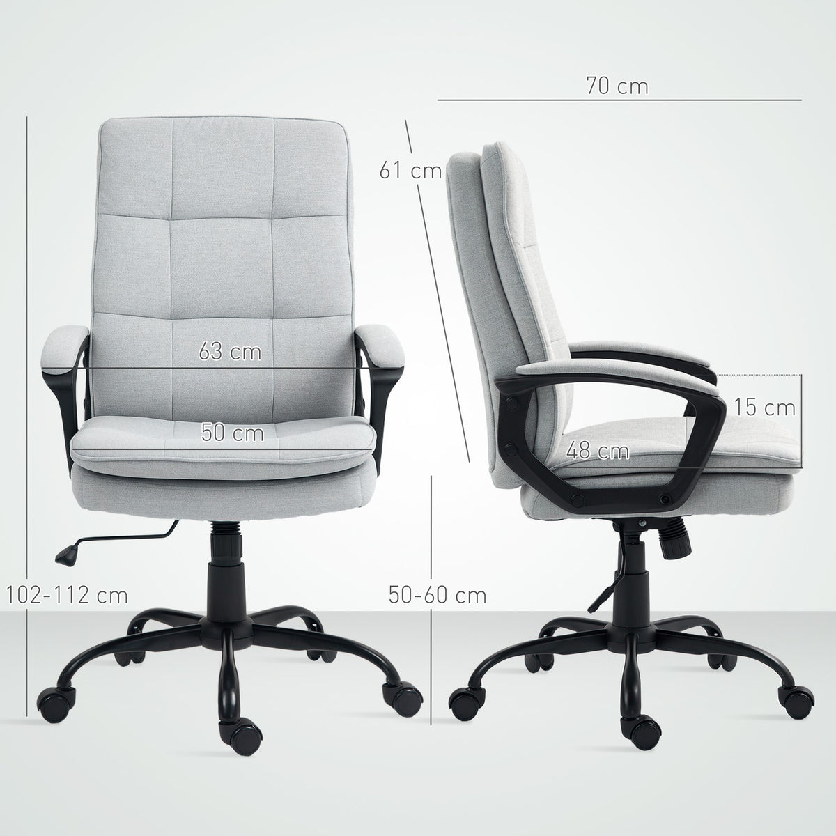 Office Chair Ergonomic Desk Chair with Armrest, Height-Adjustable Swivel Chair with Rocker Function, Linen Look, Padded Computer Chair, Gray