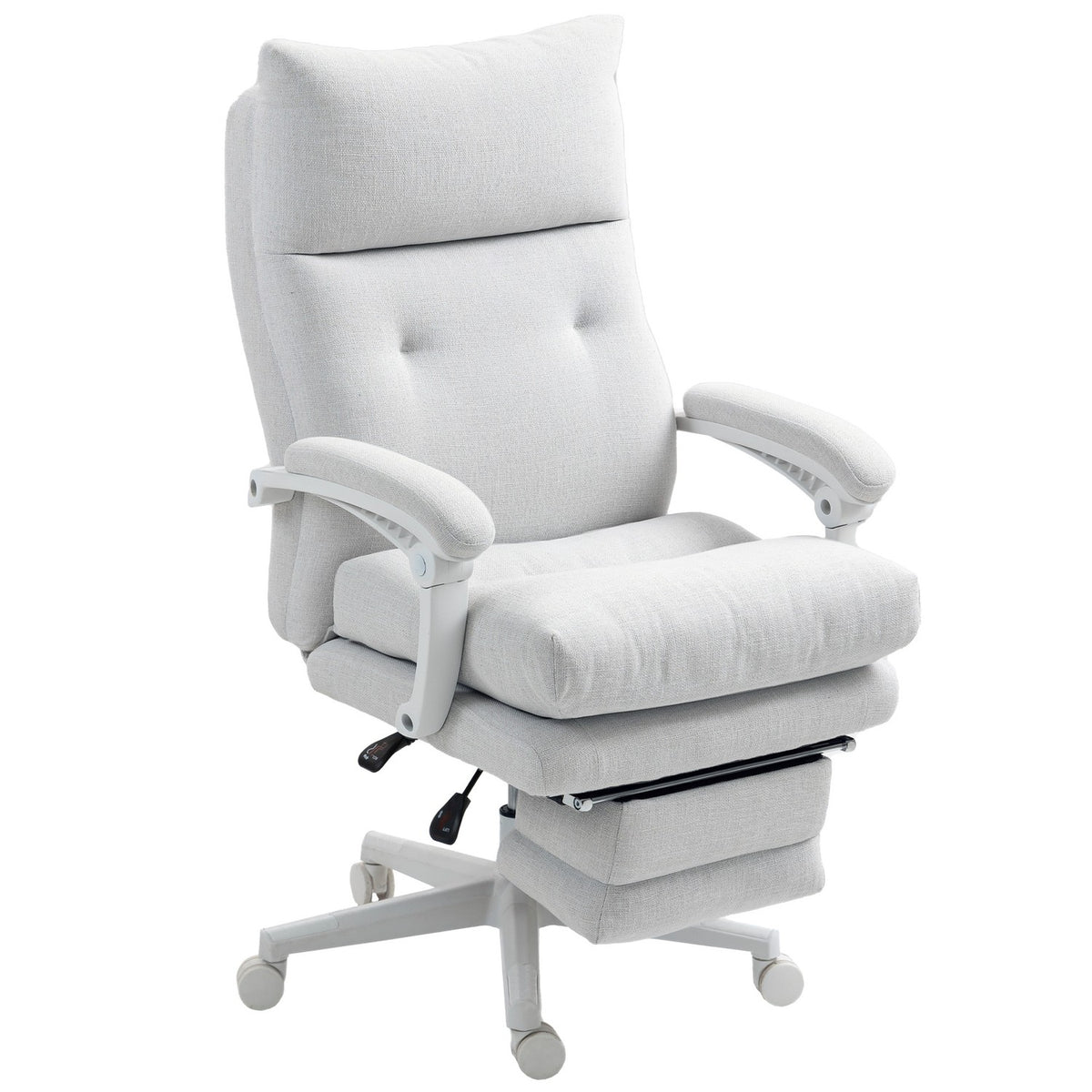 Office Chair Ergonomic Desk Chair with Lumbar Support, High Back, Footrest, Height-Adjustable Swivel Chair with Linen Look, Padded Computer Chair, Cream White