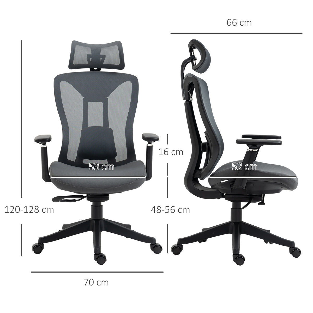 Office Chair Ergonomic Desk Chair with Reclining Function Mesh Gray for Comfortable Working & Relaxing