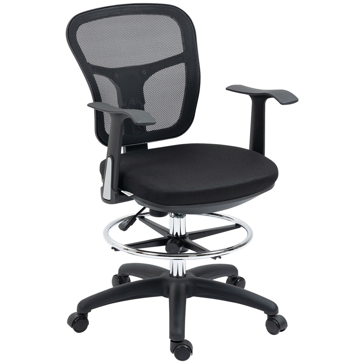 Office Chair, Ergonomic Drawing Chair, 95-115Cm Computer Chair With Armrest, Desk Chair With Footrest, Mesh, Black