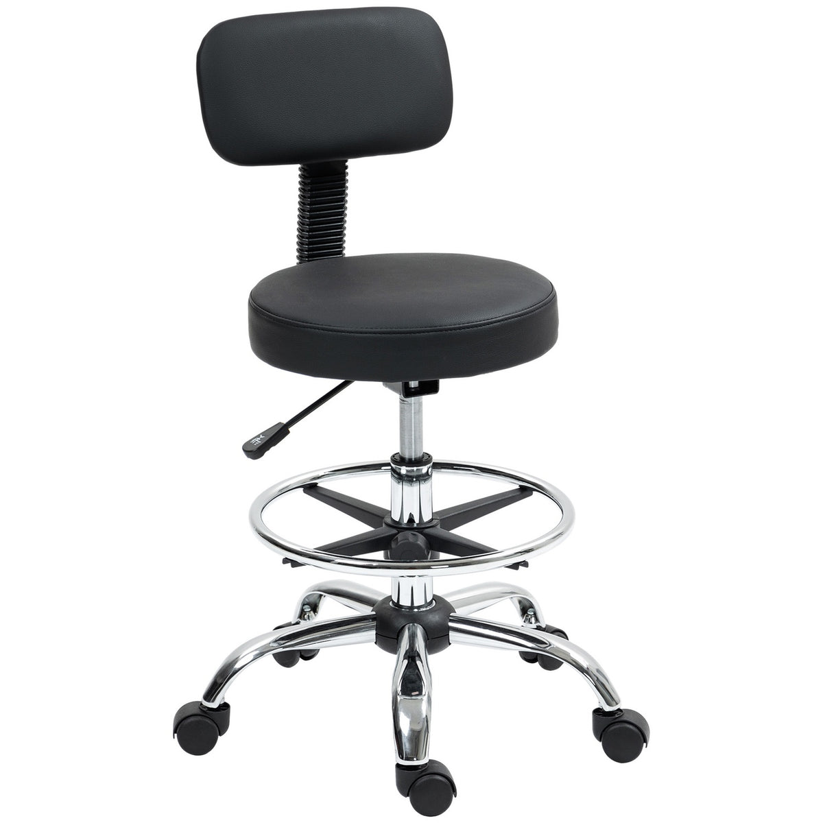 Office Chair, Ergonomic Drawing Chair, Height Adjustable Computer Chair with Foot Ring, Desk Chair, Swivel Chair for Living Room, Office, Faux Leather, Black
