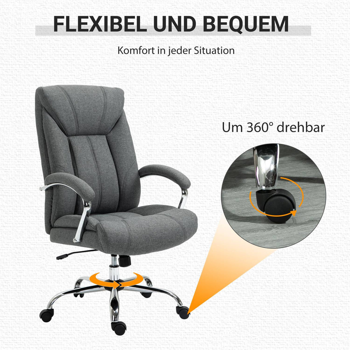 Office Chair Ergonomic Swivel Chair With Rocker Function, Padded Armrest, Headrest, Gray, 65X78X110-120Cm