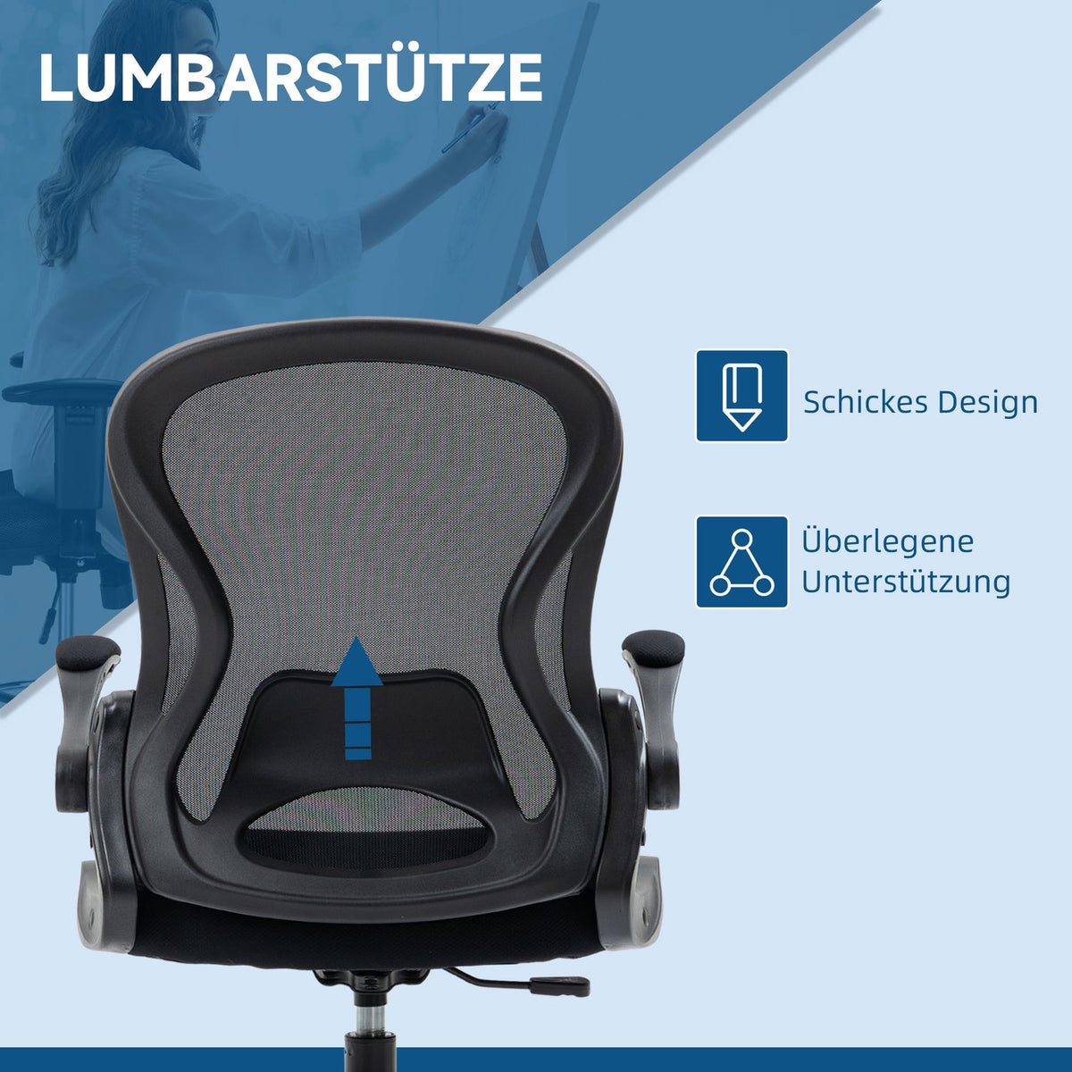 Office Chair Ergonomic Work Chair With Adjustable Foot Ring, 110-130 Cm Height Adjustable, Wheels, Lumbar Support, Black