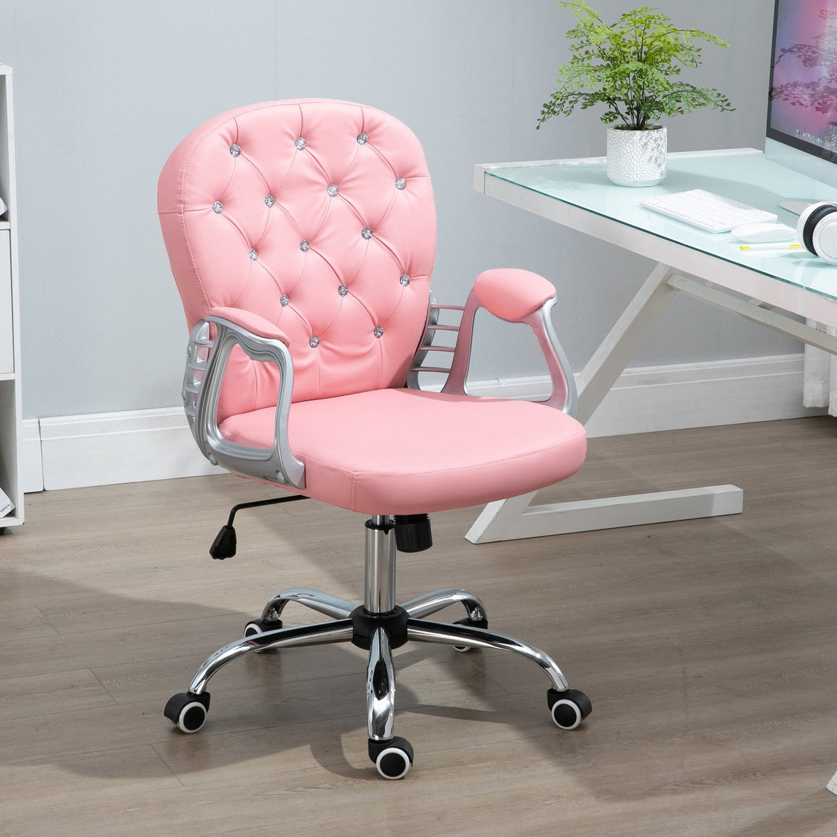 Office Chair Executive Chair Ergonomic Padded Backrest, Pink, Pu, 59.5 X 60.5 95-105 Cm