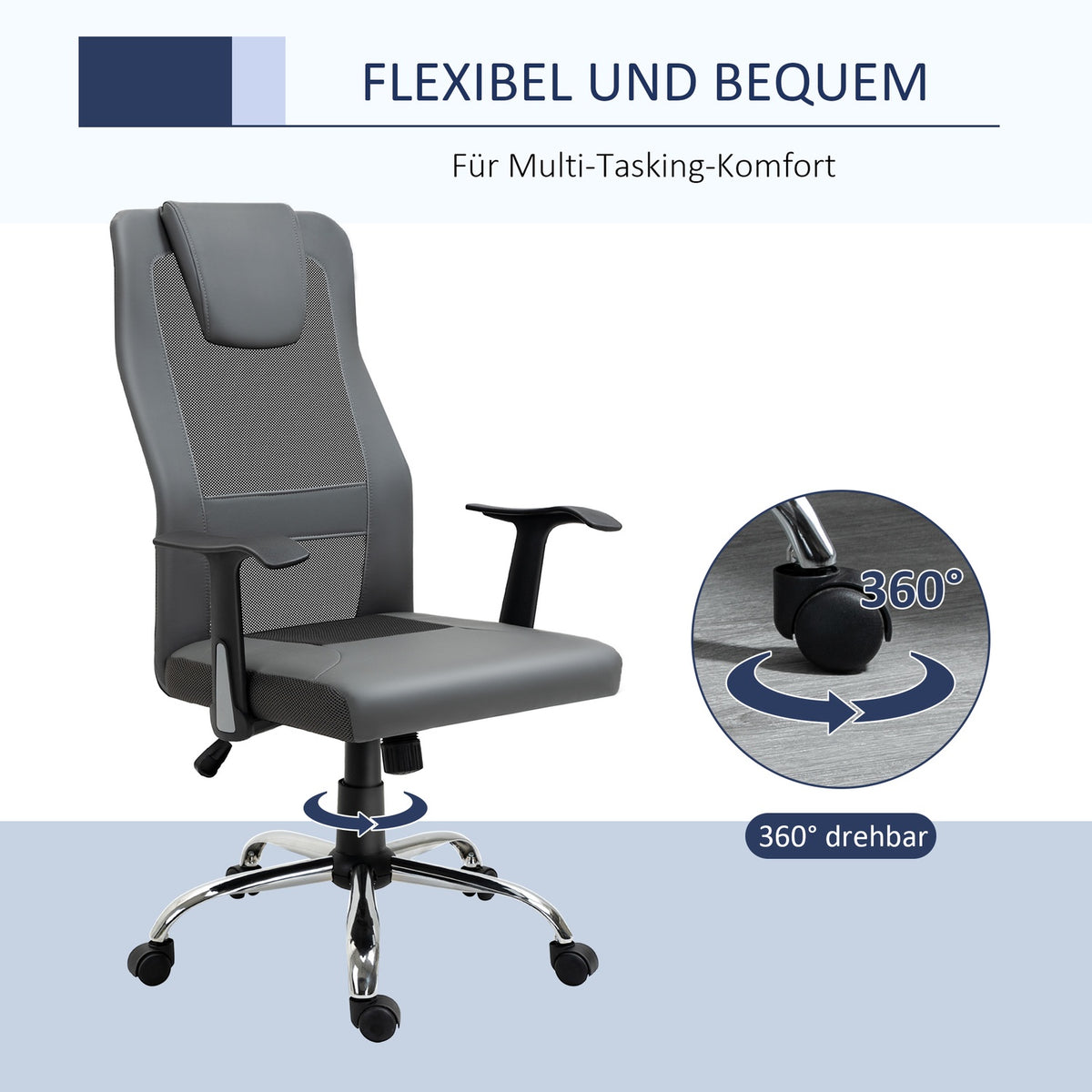 Office Chair Executive Chair Height Adjustable, Ergonomic, Faux Leather, Gray, 66X73X108-118 Cm