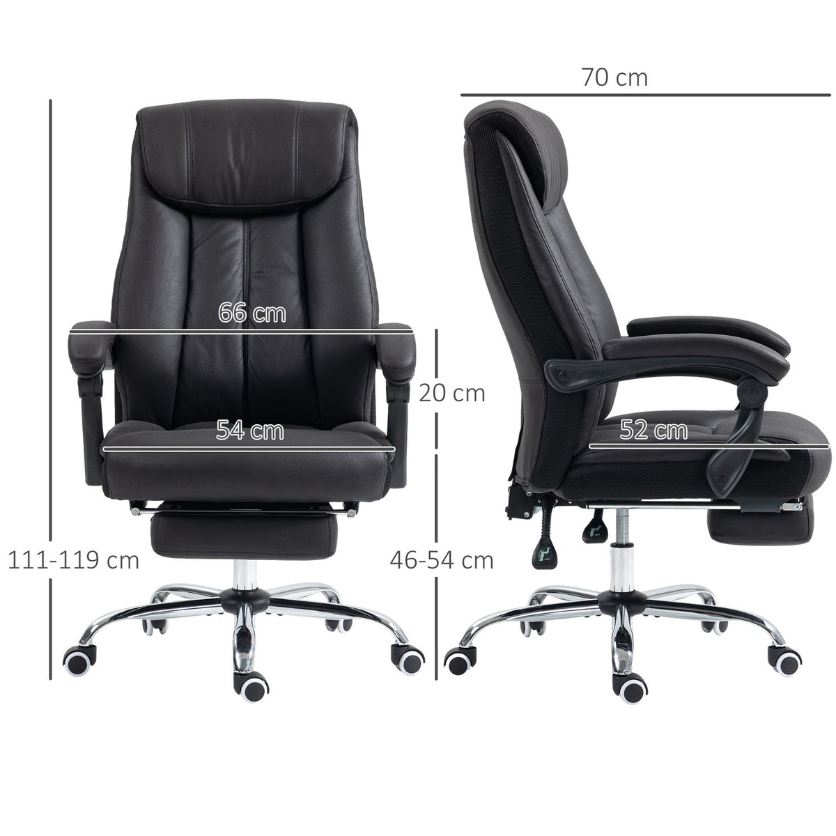 Office Chair Executive Chair With Footrest Height Adjustable Microfiber Tilt Steel Black