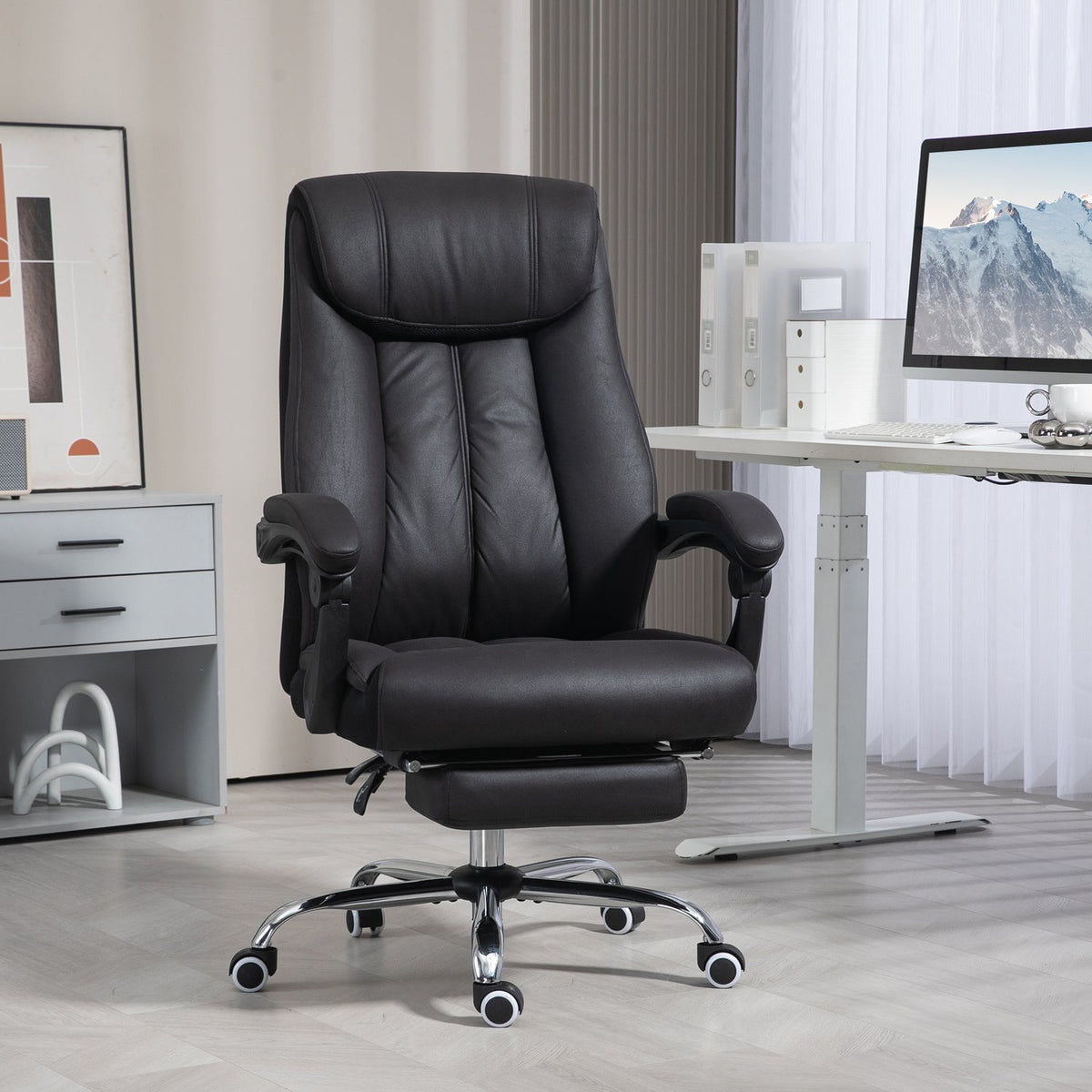 Office Chair Executive Chair With Footrest Height Adjustable Microfiber Tilt Steel Black