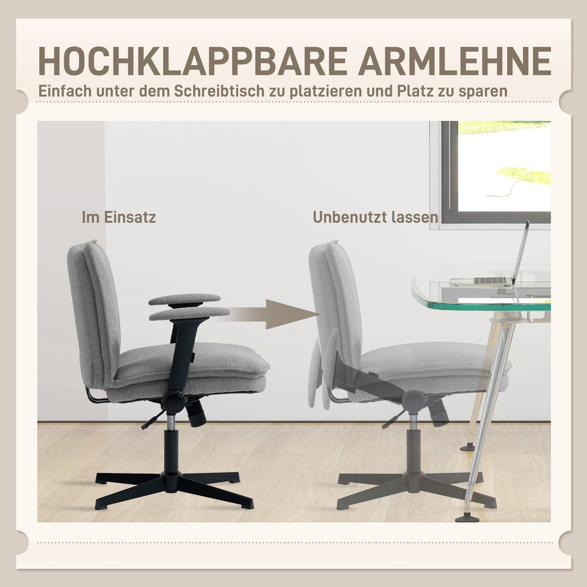 Office Chair, Foldable Arms, Wide Linen Look, Adjustable Height