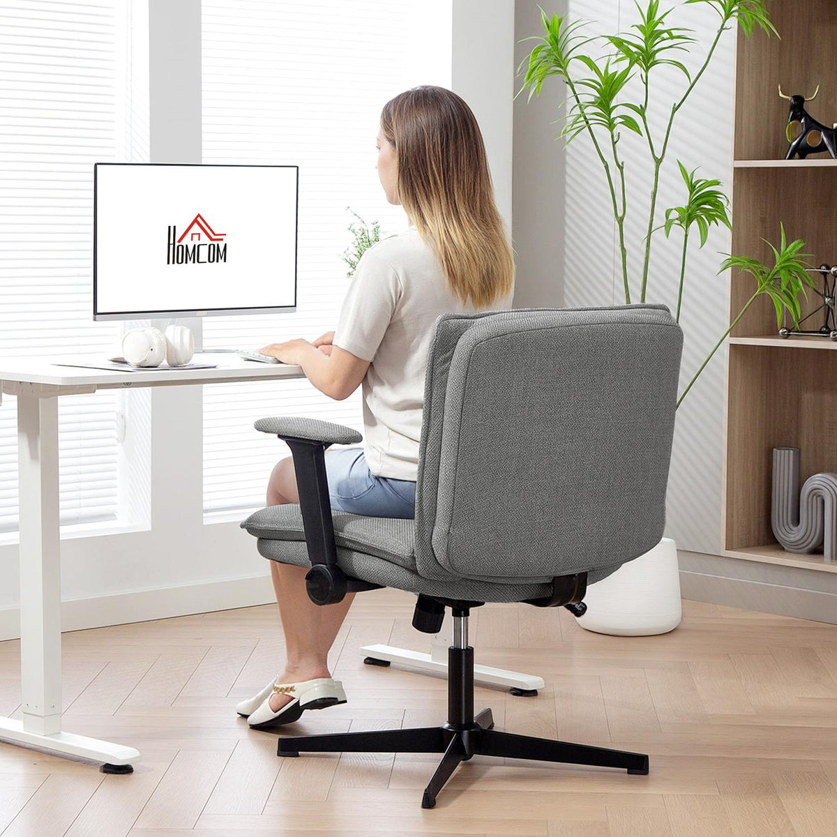Office Chair, Foldable Arms, Wide Linen Look, Adjustable Height