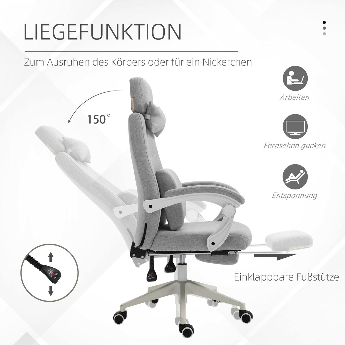 Office Chair, Gaming Chair, Chair With Wheels, Ergonomic Design, Polyester, Foam, Multi-Layer Board, Plastic, 62 X 68 X 117-127 Cm