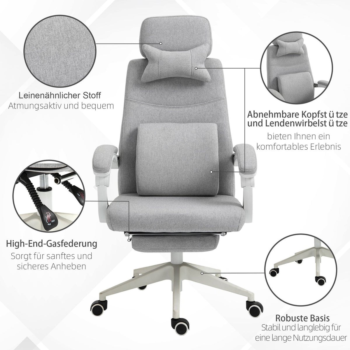Office Chair, Gaming Chair, Chair With Wheels, Ergonomic Design, Polyester, Foam, Multi-Layer Board, Plastic, 62 X 68 X 117-127 Cm