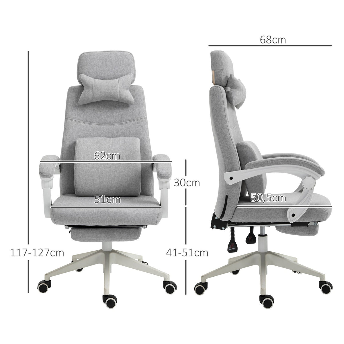 Office Chair, Gaming Chair, Chair With Wheels, Ergonomic Design, Polyester, Foam, Multi-Layer Board, Plastic, 62 X 68 X 117-127 Cm