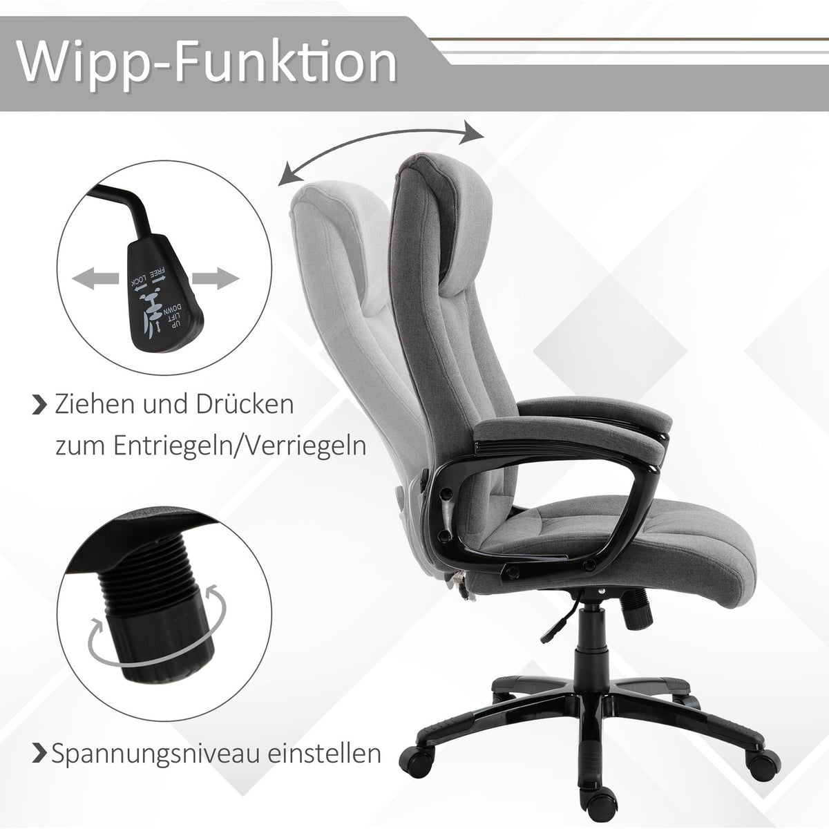 Office Chair Gaming Chair, Executive Chair, Height Adjustable With Massage Function, Ergonomic, Grey