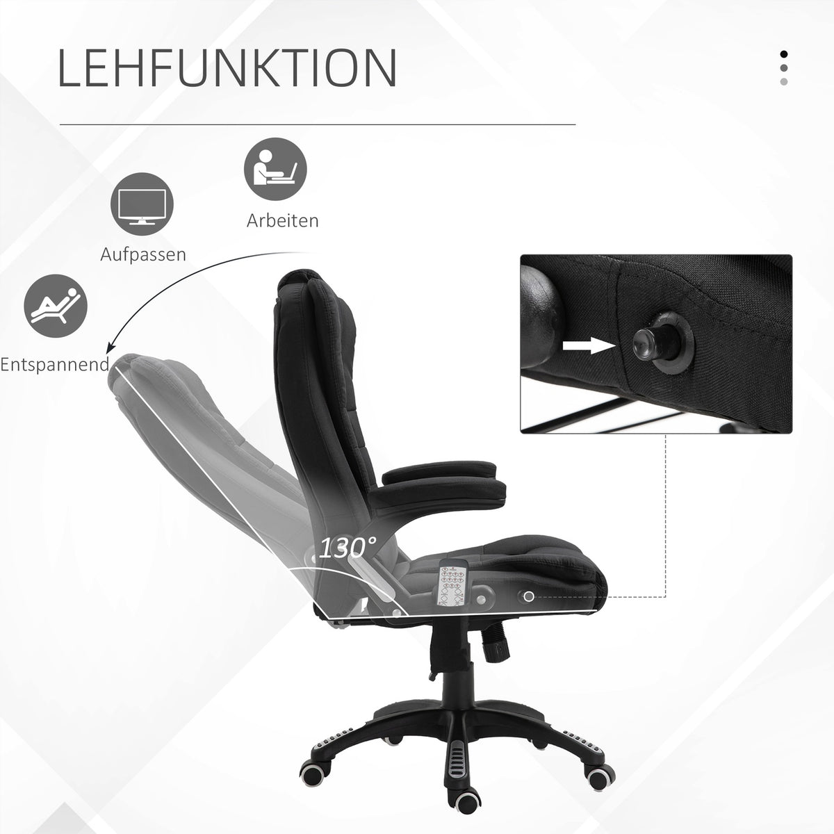 Office Chair Gaming Chair Massage Function Height Adjustable Black 67X74X116-126Cm