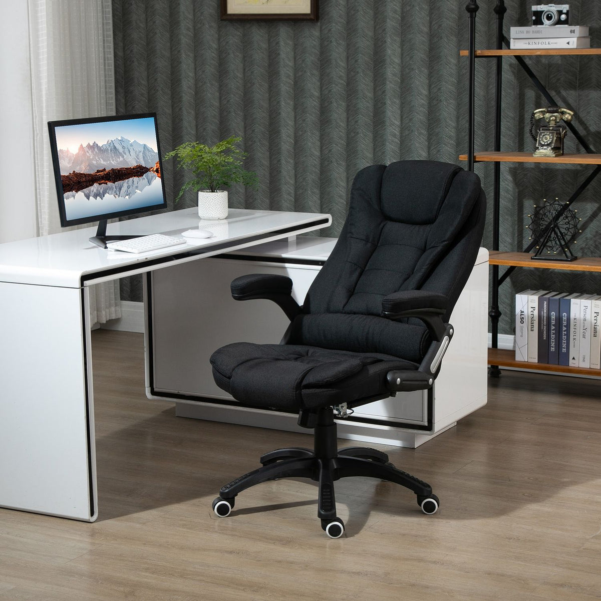 Office Chair Height-Adjustable Desk Chair Ergonomic Foam Pp Plastic Linen-Like Polyester Black 65 X 72 X 100-120 Cm